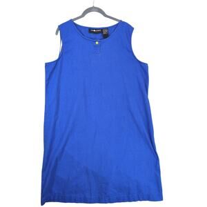 Vtg Sag Harbor Linen Cotton Blue Shift Dress, Size‎ 18 Nautical Midi Sleeveless